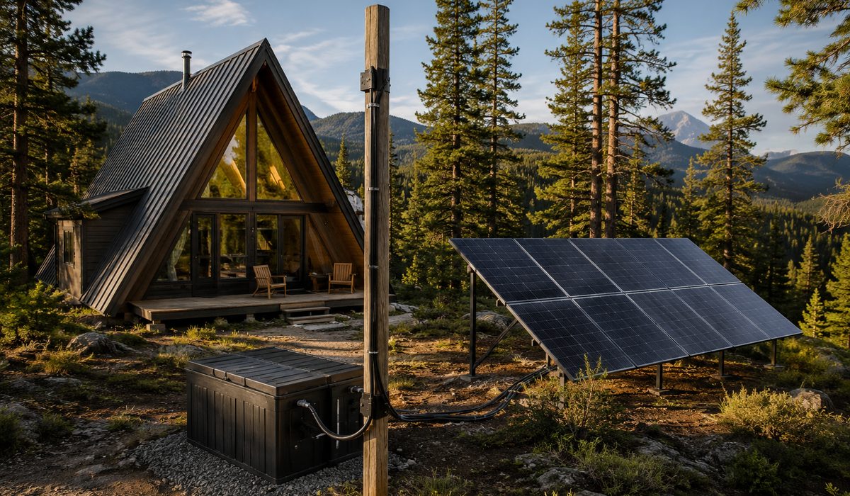 Off-grid cabin with complete solar system